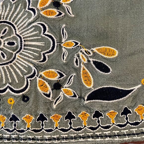 Blue Rain Mini Skirt S Linen Blend‎ Green Blue Yellow Embroidered Size Small - Picture 4 of 8